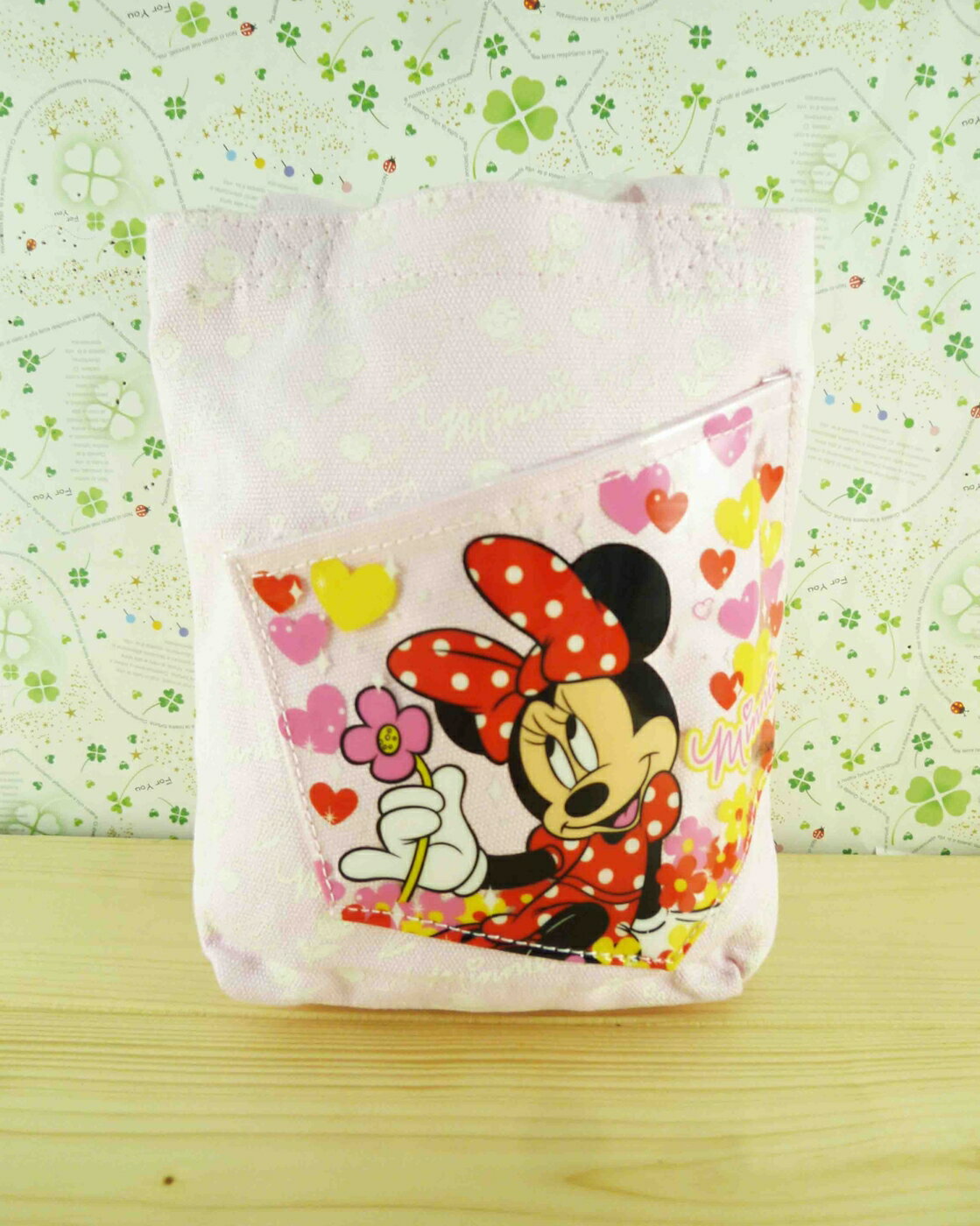 【震撼精品百貨】Micky Mouse 米奇/米妮 小提袋-粉拿花 震撼日式精品百貨