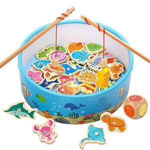 木質兒童童釣魚益智玩具池套裝一女孩寶寶磁性1-2-3周歲小男孩子