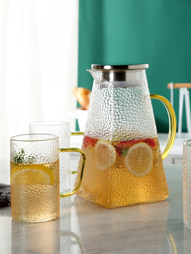 冷水壺玻璃水壺家用大容量果汁壺涼水杯耐熱耐高溫泡茶壺水杯套裝