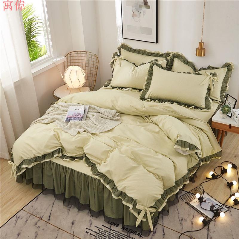 簡約精品韓版少女心床裙四件套磨毛加厚被套床罩三件式網紅春夏季床上用品單人 雙人 床上用品 高品質舒適 5