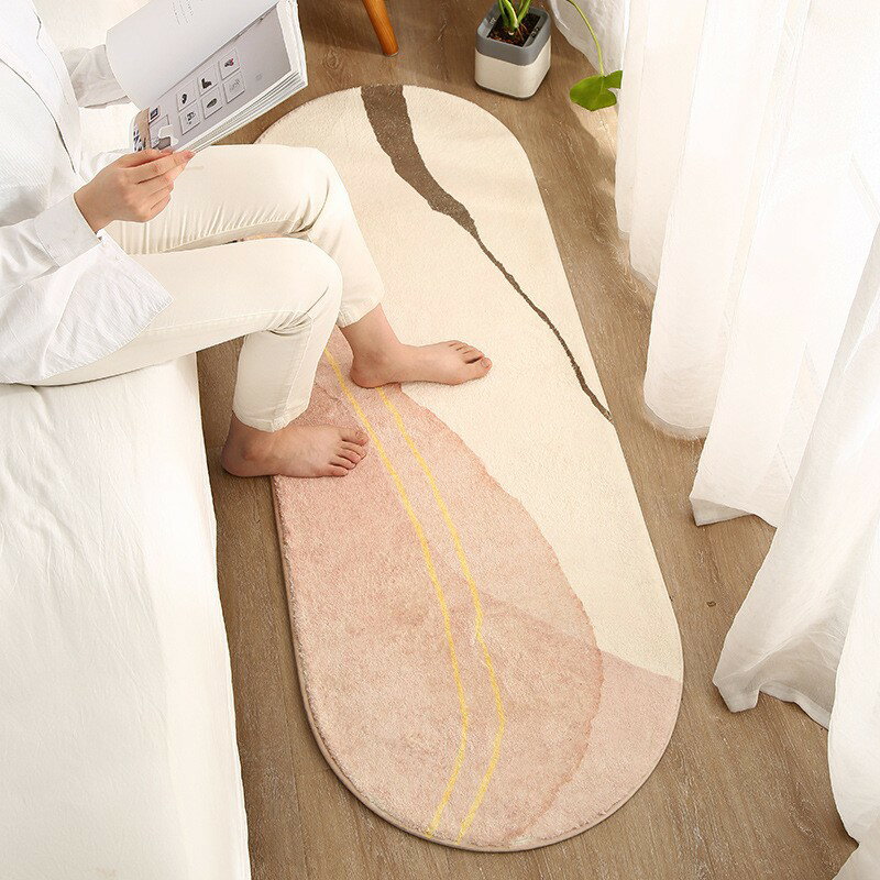 簡約現代仿羊絨床邊地毯臥室床邊毯床前床下長條地墊房間小地毯厚 0
