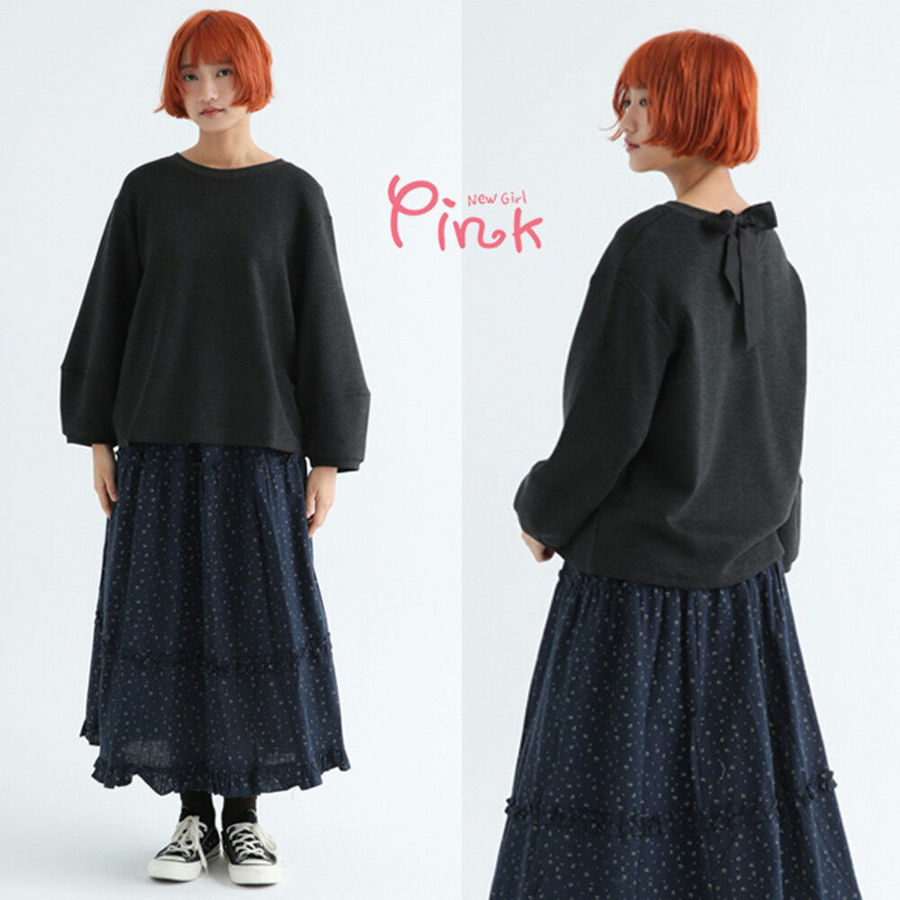 Pink*後綁蝴蝶結慕斯太空棉七分袖衛衣 (2色) Z2307AC