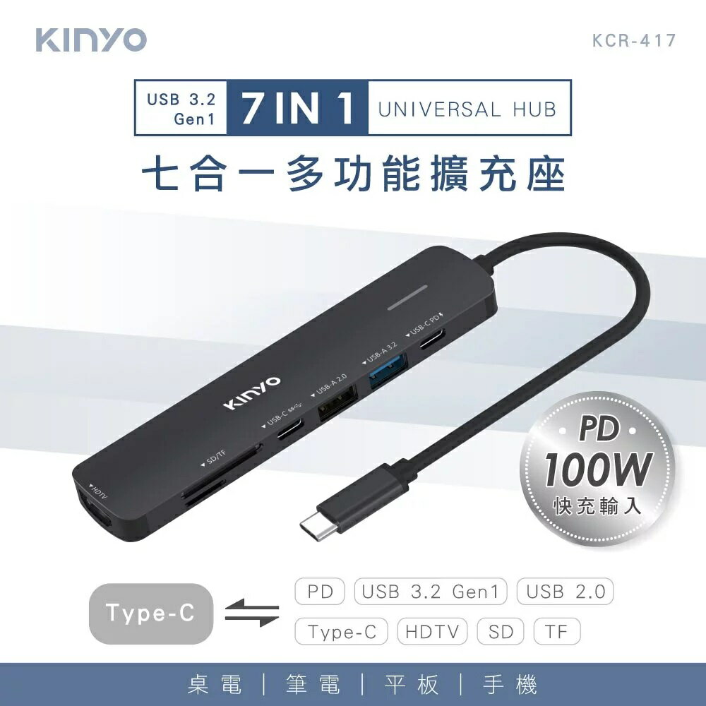 KINYO KCR-417七合一多功能擴充座 USB / HDMI / SD TF記憶卡讀卡機 HUB集線器(現貨)