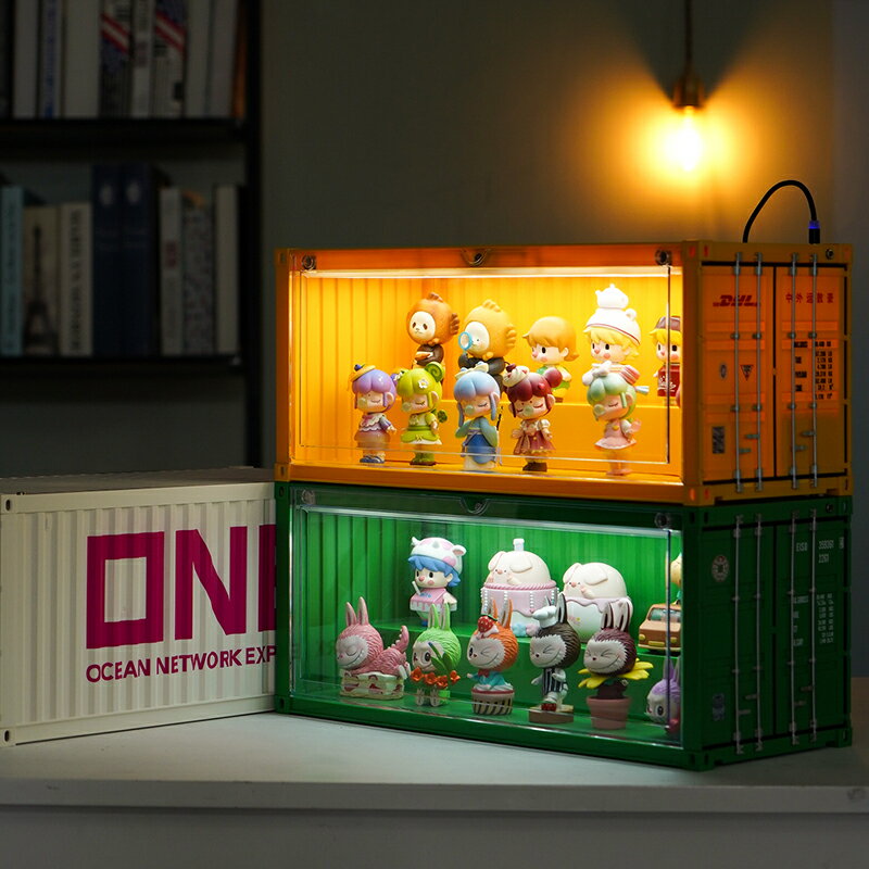 POPMART泡泡瑪特 集裝箱盲盒發光展示盒娃娃展示架手辦防塵展示柜