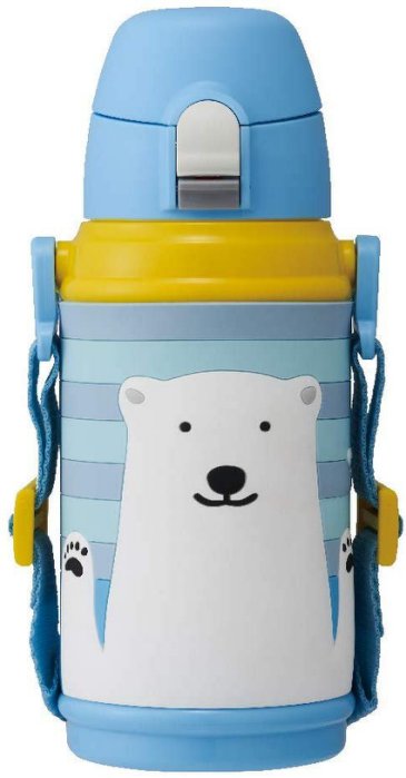 日本【DOSHISHA】2WAY水壺 保溫壺 保冷壺 兒童用 600ml 藍色北極熊
