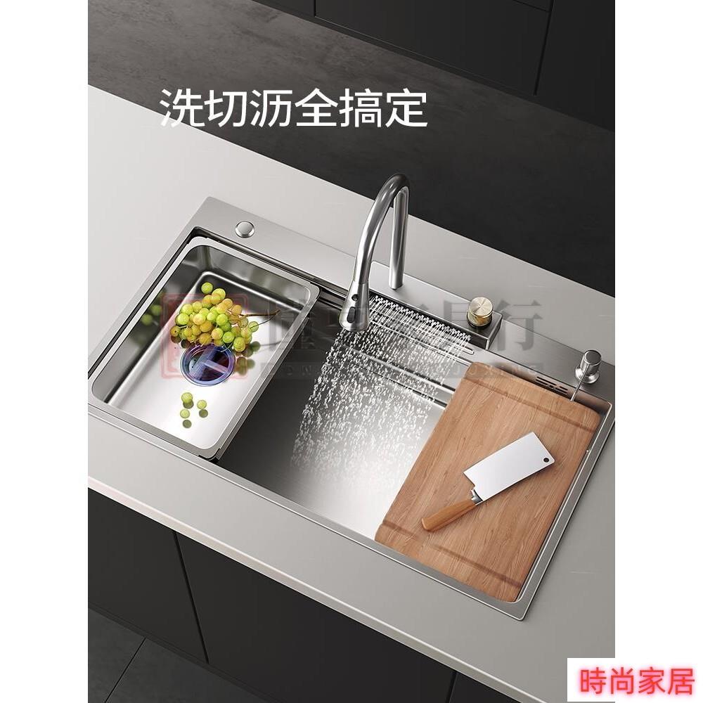 免運 公司貨 水槽大單槽304不銹鋼加厚側排水瀑布洗菜盆廚房家用洗碗槽臺下盆 不鏽鋼水槽 洗碗槽 洗菜池/傢俱特惠/開立發票S1005
