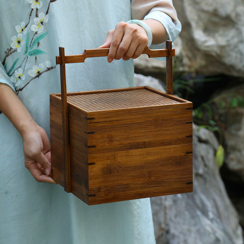 2層茶道具 飯盒職人手作 竹製 手作 茶器 收納 おとずれる 漆器 茶