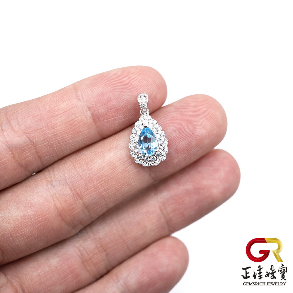 【正佳珠寶】托帕石 瑞士藍 1.1ct 梨形吊墜 托帕石吊墜 方晶鋯石微鑲銀台 7