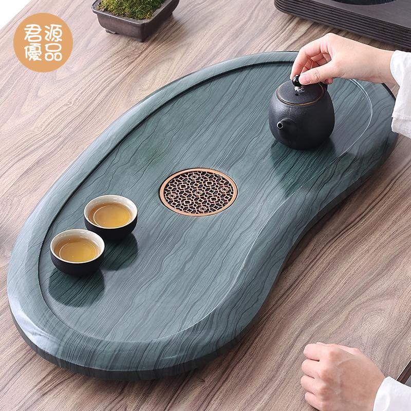 茶盤 功夫茶具茶盤 託盤 整塊天然木紋石茶盤 現代圓形中式簡約家用辦公室茶臺 烏金石頭茶海
