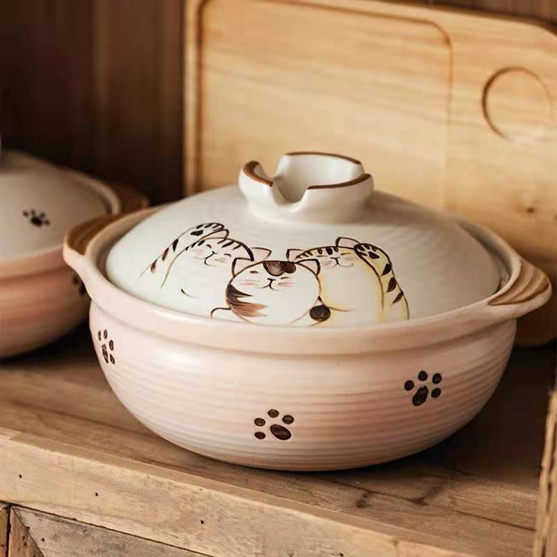 福貓系列日式砂鍋陶瓷手繪家用燉湯鍋燃氣煤氣專用耐高溫煮粥湯煲