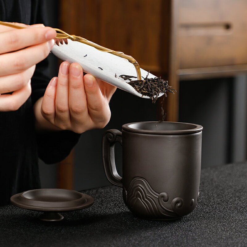豹霖陶瓷杯辦公帶蓋過濾內膽小家用茶水分離手工個人杯紫砂男士杯
