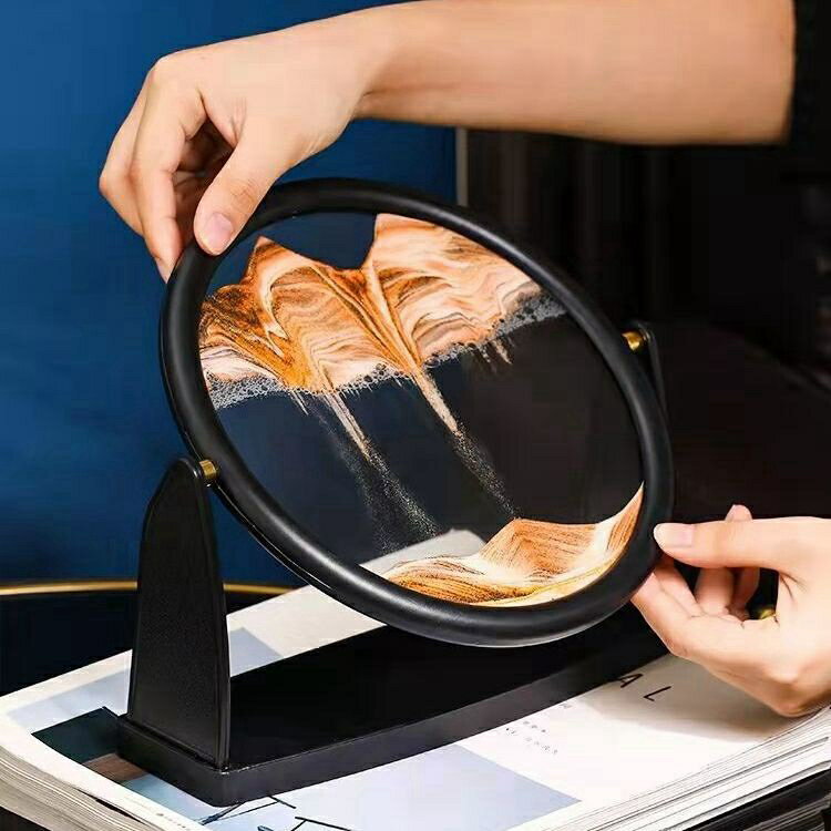 創意解壓翻轉圓盤3d山水立體動態玻璃流沙畫沙漏擺件酒櫃客廳裝飾 雙11全館免運