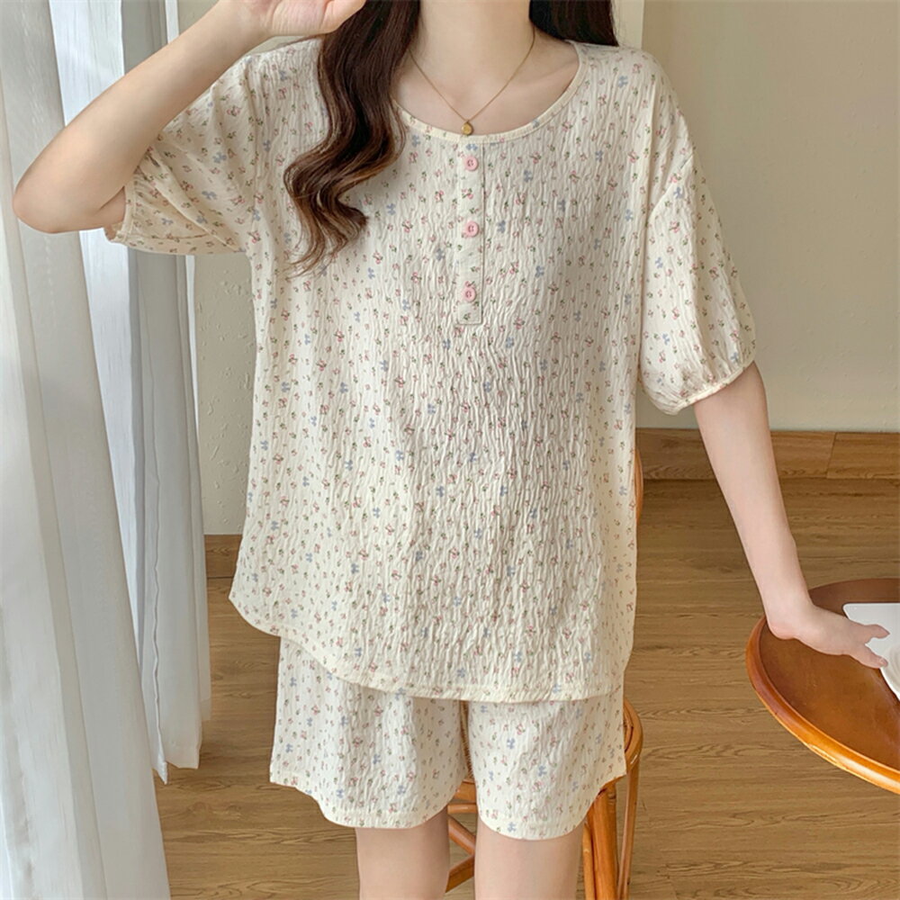 ＊ORead＊韓系小碎花雲朵棉睡裙家居服套裝(2色M~2XL)【限定加碼✿全館滿額再折】