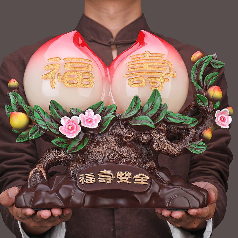 工廠直銷 招財擺件 送禮擺件 玄關擺飾 老闆辦公室擺件福壽雙全壽桃擺件祝壽賀壽禮物送長輩父母老人送生日禮物福壽安康特惠/開立發票 全館八折 特價出 售後保障 h1214