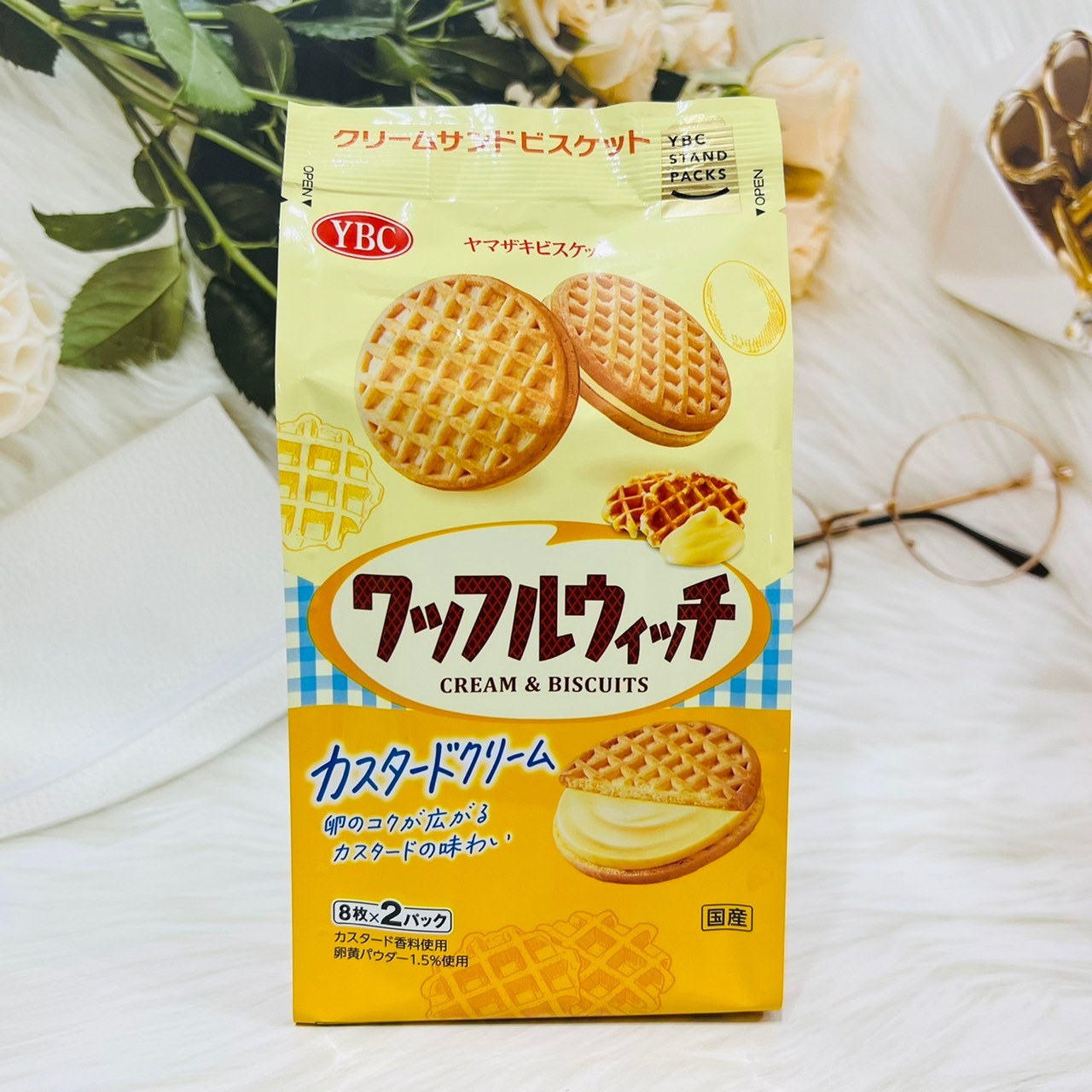 日本 YBC 卡士達風味 夾心格子餅乾 166.4g｜全店$199免運