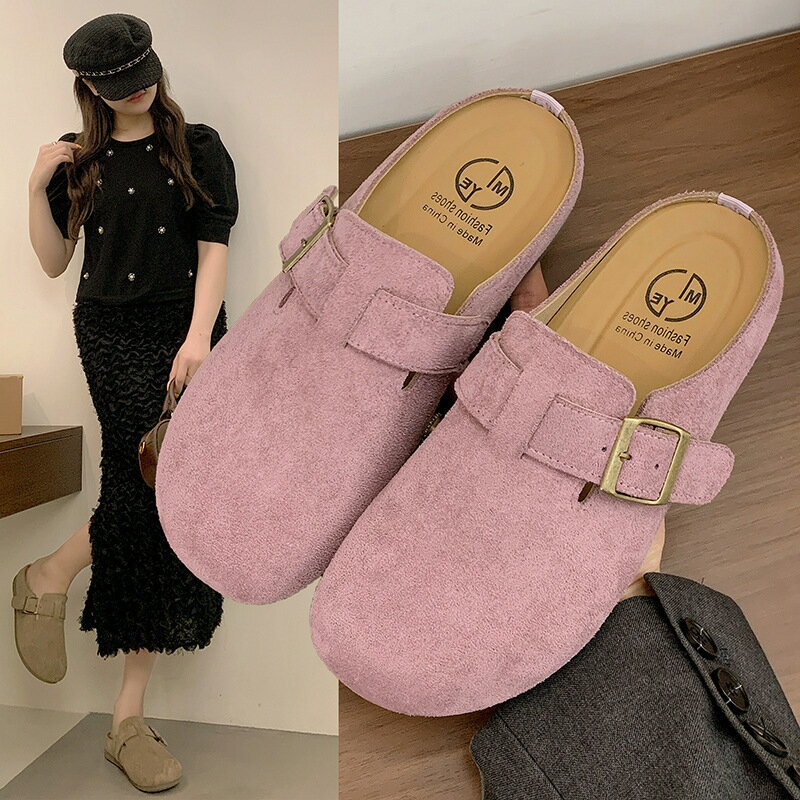 2025夏季新款舒適懶人鞋厚底百搭拖鞋批發勃肯復古搭扣包頭半拖鞋