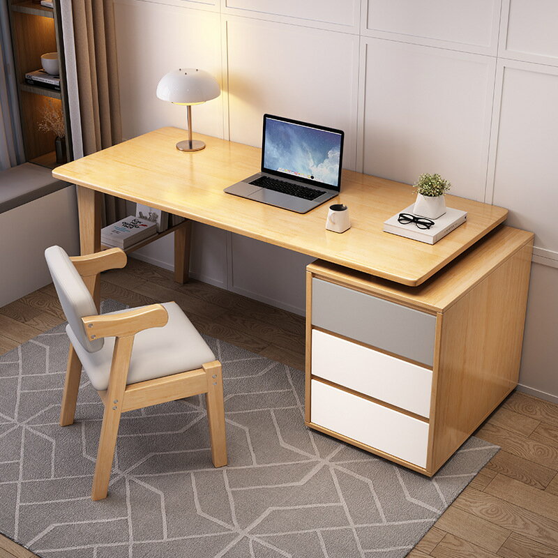 電腦桌 電腦椅 全實木電腦桌家用書桌學習桌子帶櫃簡約可調學習桌職員小型辦公桌