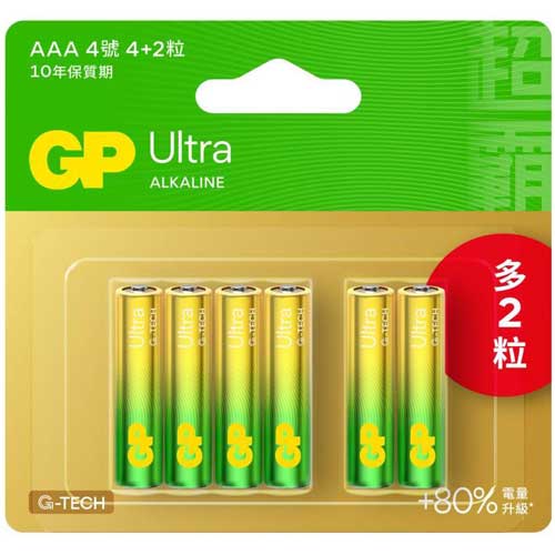 GP 超霸 Ultra 鹼性電池 AAA 4號 4+2入