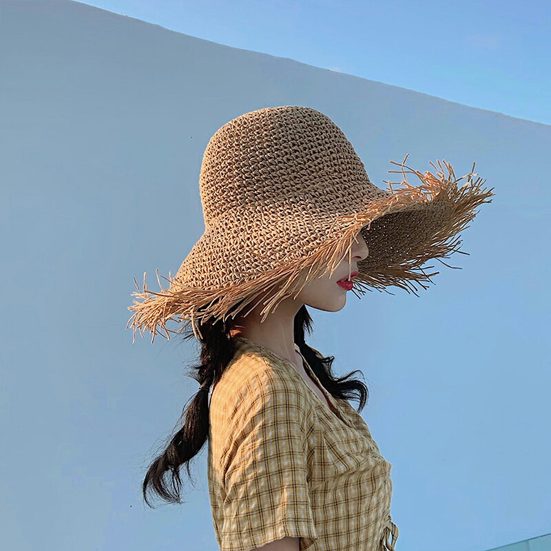 帽子女夏韓版百搭海邊夏天防曬沙灘可折疊草帽編織出游大檐遮陽帽