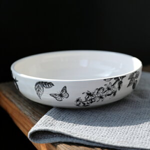 黑色優雅設計手繪圖案深菜盤子 盛湯汁菜碗 釉下彩工藝可以微波