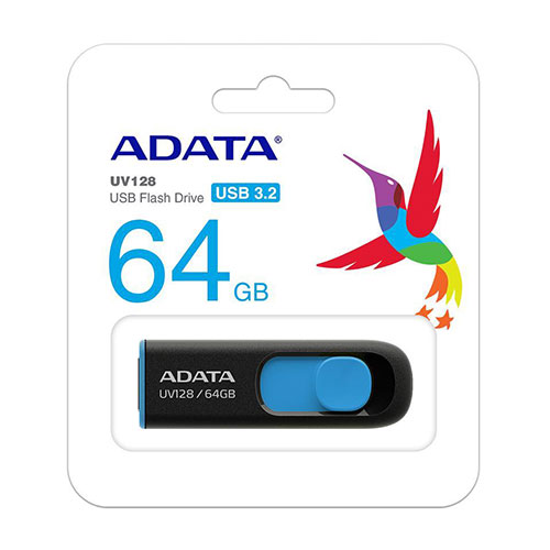 ADATA威剛 UV128 USB3.2 Gen1 64G 隨身碟-藍黑色【愛買】