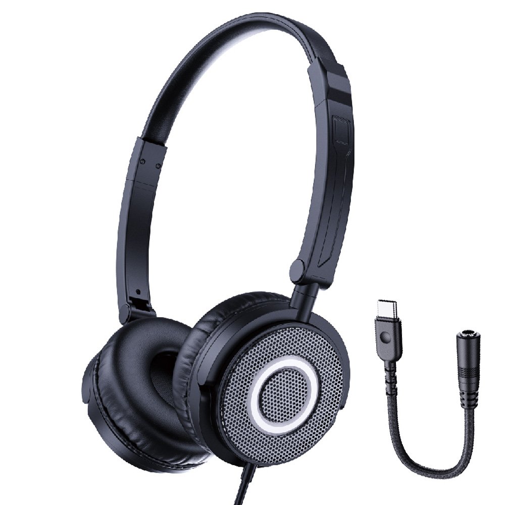 Kt.net 電腦.手機頭戴折疊耳機麥克風 4極插+USB-C 黑【九乘九購物網】