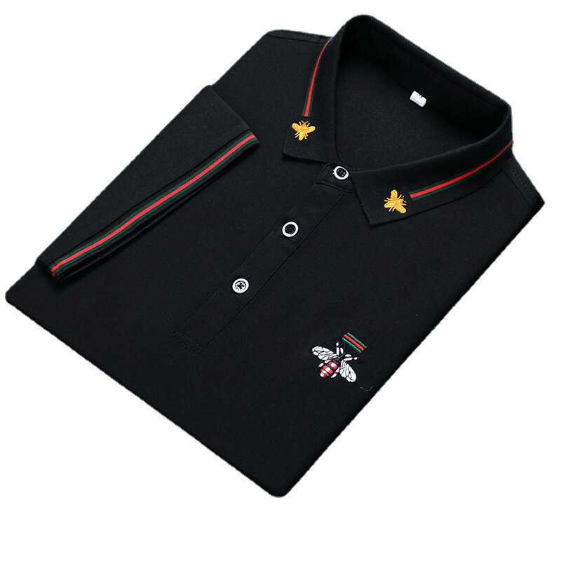【喜挖】絲光棉男士polo衫2023夏季新款小蜜蜂刺繡時尚潮流男裝短袖t恤男 4