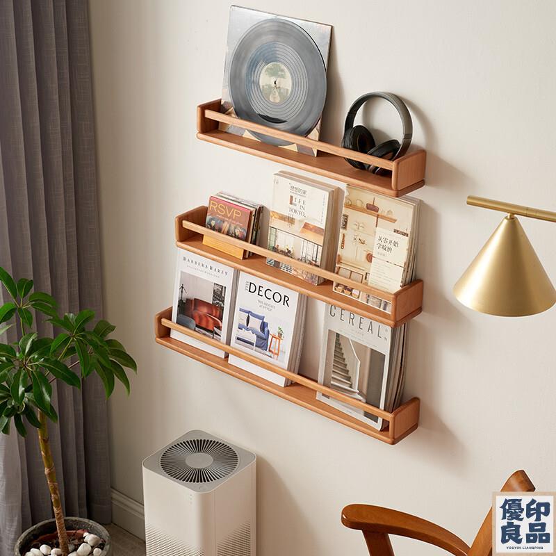 免運 墻上置物架 層架 置物架 櫻桃木墻上置物架免打孔實木書架雜誌架客廳壁掛式木質繪本隔板 全館八折 工廠直銷 店長推薦 y5614