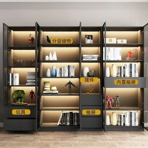 輕奢玻璃門組合書柜北歐現代簡約實木書柜落地書架置物收納柜書櫥