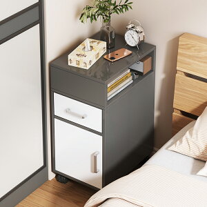 床頭柜現代簡約小型帶滾輪可移動臥室床邊窄縫儲物柜子床頭置物架