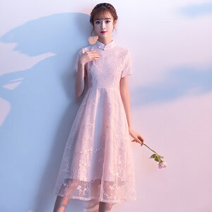 新款年輕款中國風少女夏天復古改良版旗袍立領短袖連衣裙長