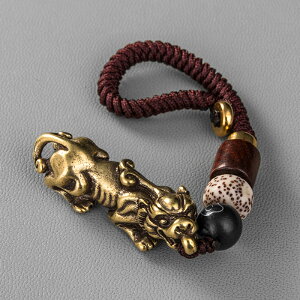 黃銅貔貅手工編織掛繩鑰匙扣掛件汽車鏈圈環男女個性創意書包掛飾