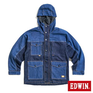 EDWIN 撞色連帽牛仔外套-男款 原藍色