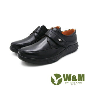 W&M(男)真皮減壓黏帶款 厚底男皮鞋－黑(另有咖)