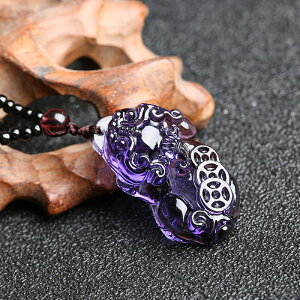 天然紫水晶吊墜項鏈貔貅生日禮物男女款毛衣鏈民族風項鏈潮流飾品