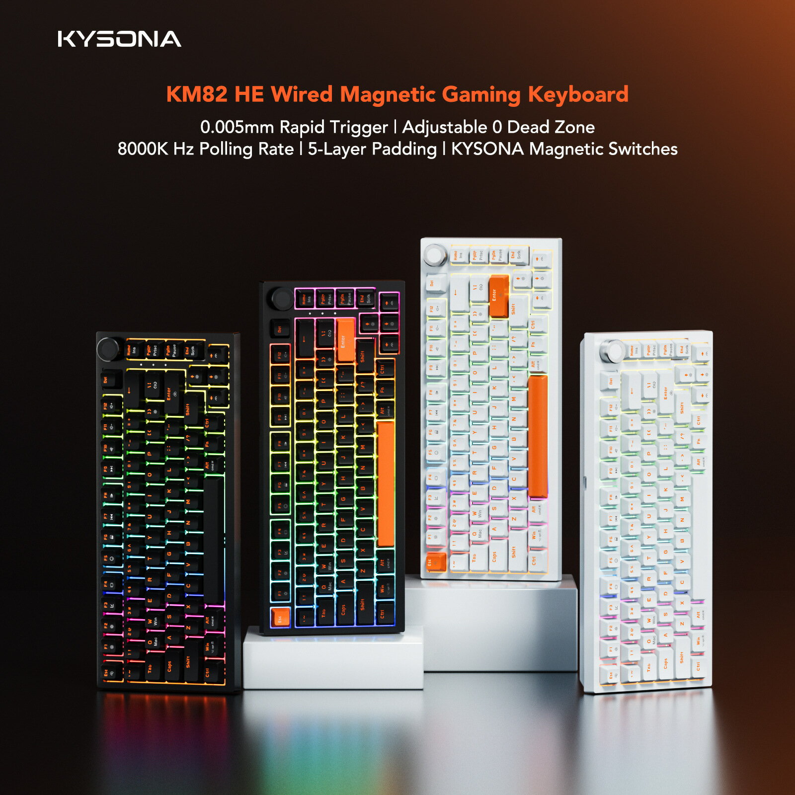 KYSONA KM82HE磁軸鍵盤有線8KRGB燈光RT0.005mm適合電腦辦公遊戲