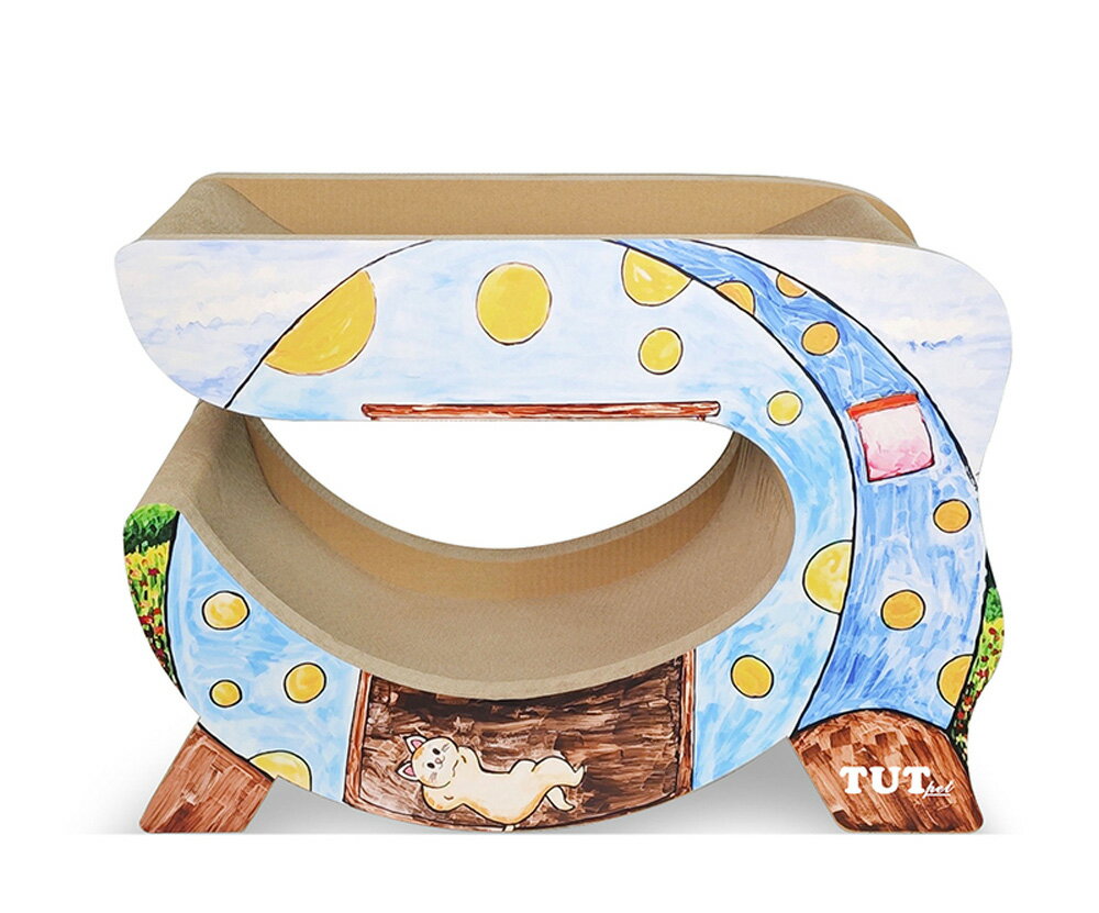 【台灣現貨】彩色貓窩茶幾貓抓板 磨爪板貓抓柱 貓咪上下鋪床 耐磨貓抓板 超級穩定不晃一體式貓抓板 6