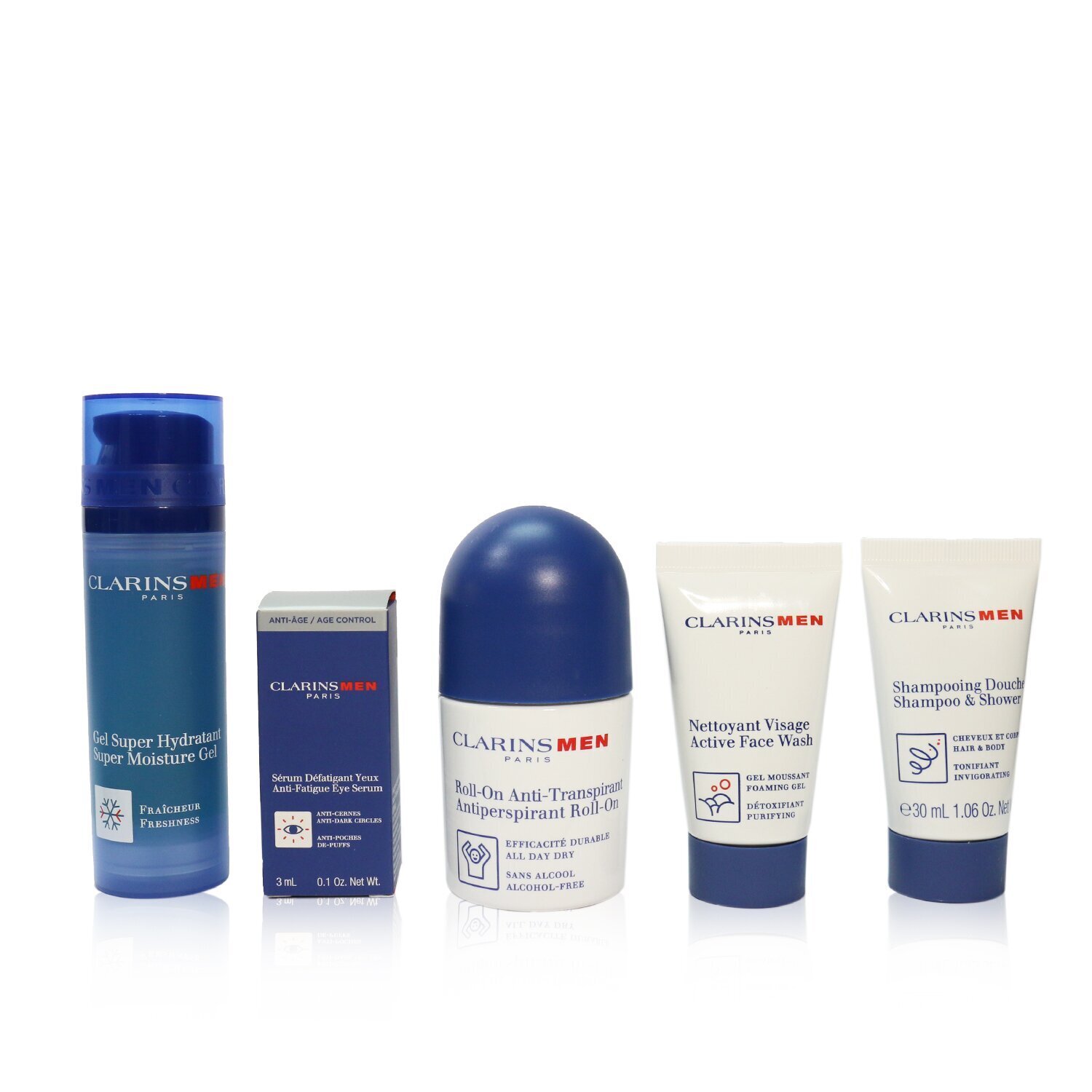 克蘭詩 Clarins - Men Grooming Essentials 旅行必備獨家套裝：保濕啫哩50ml +洗面奶30ml +眼部精華液3ml +止汗滾珠50ml +洗髮水和淋浴露30ml