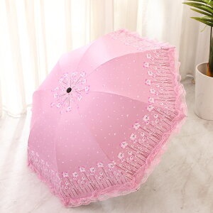 創意可愛遮太陽傘韓國黑膠防曬防紫外線女折疊蕾絲兩用晴雨傘學生