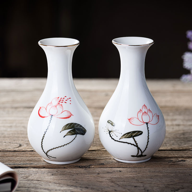 陶瓷手繪蓮花花瓶 供佛花瓶 蓮藕供花瓶甘露瓶供瓶楊柳瓶