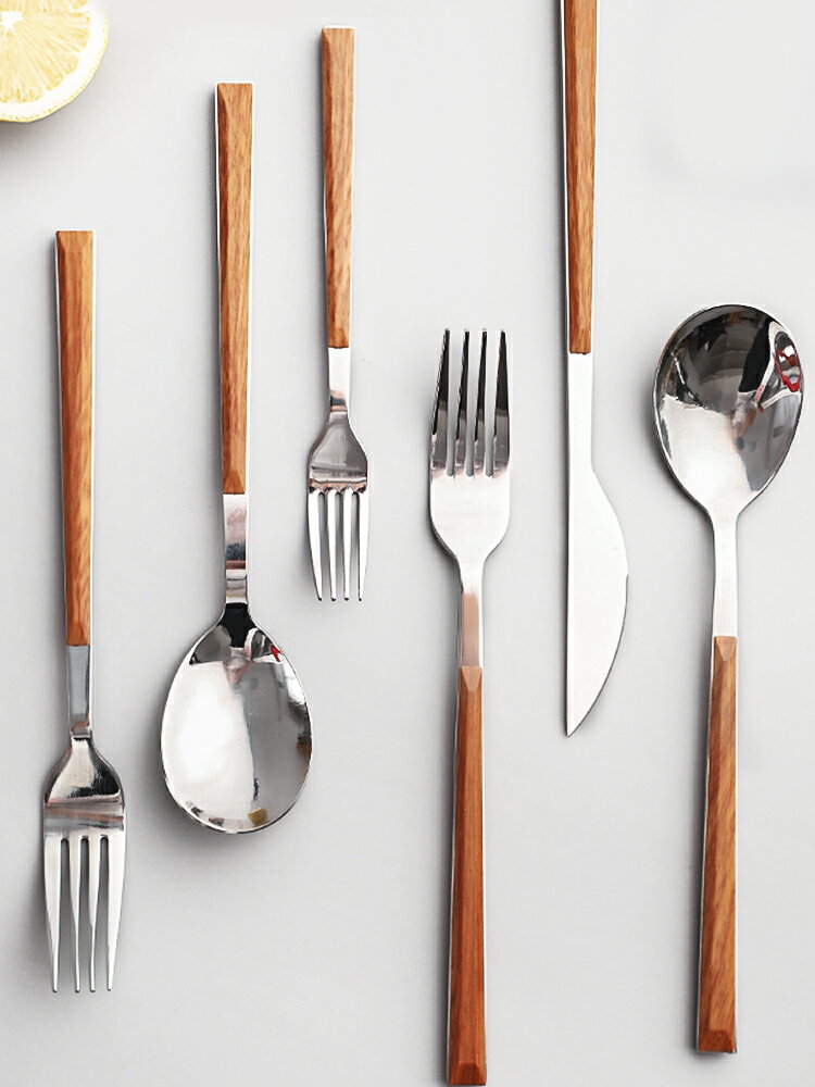 ins風西餐餐具刀叉家用不銹鋼牛排刀叉勺三件套網紅長柄勺子叉子