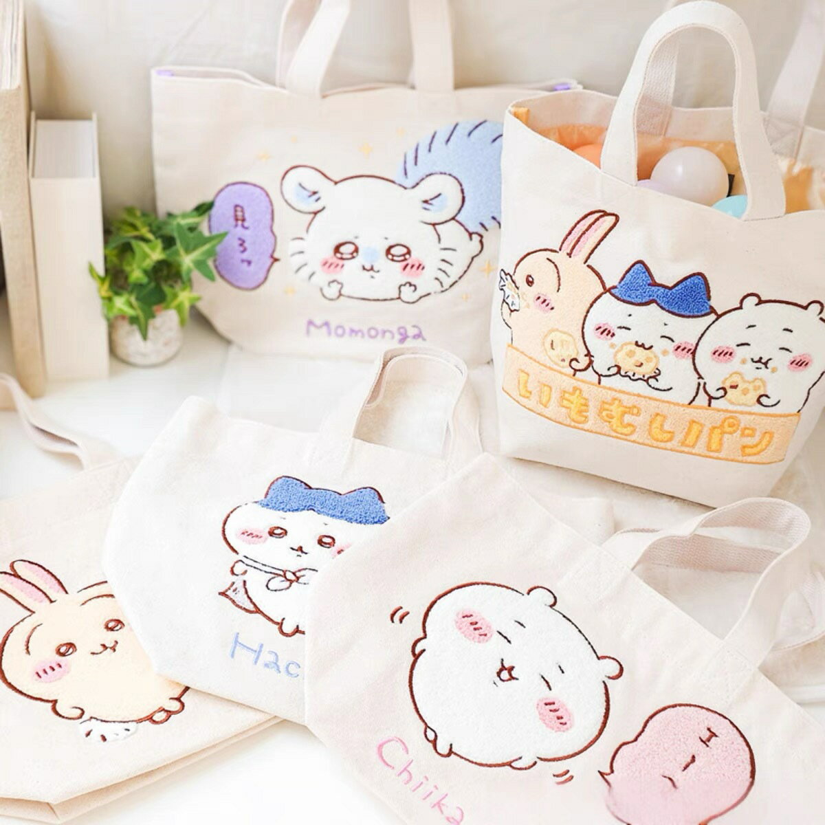 日系chiikawa吉伊咔哇刺繡托特包卡通可愛小八烏薩奇帆布手提包包