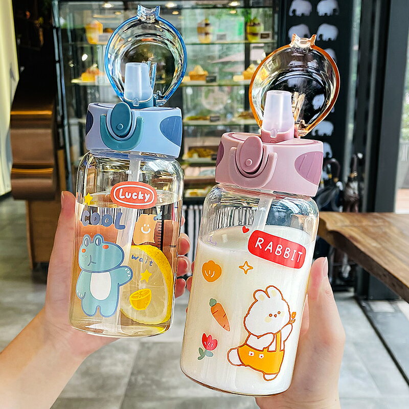 玻璃杯帶吸管水杯女新款高顏值耐熱高溫防爆可愛兒童喝水杯子茶杯