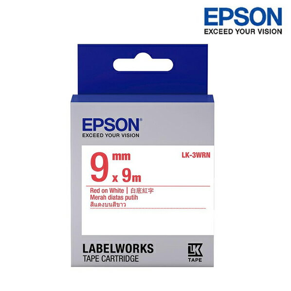 EPSON LK-3WRN 白底紅字 標籤帶 一般系列 (寬度9mm) 標籤貼紙 S653402