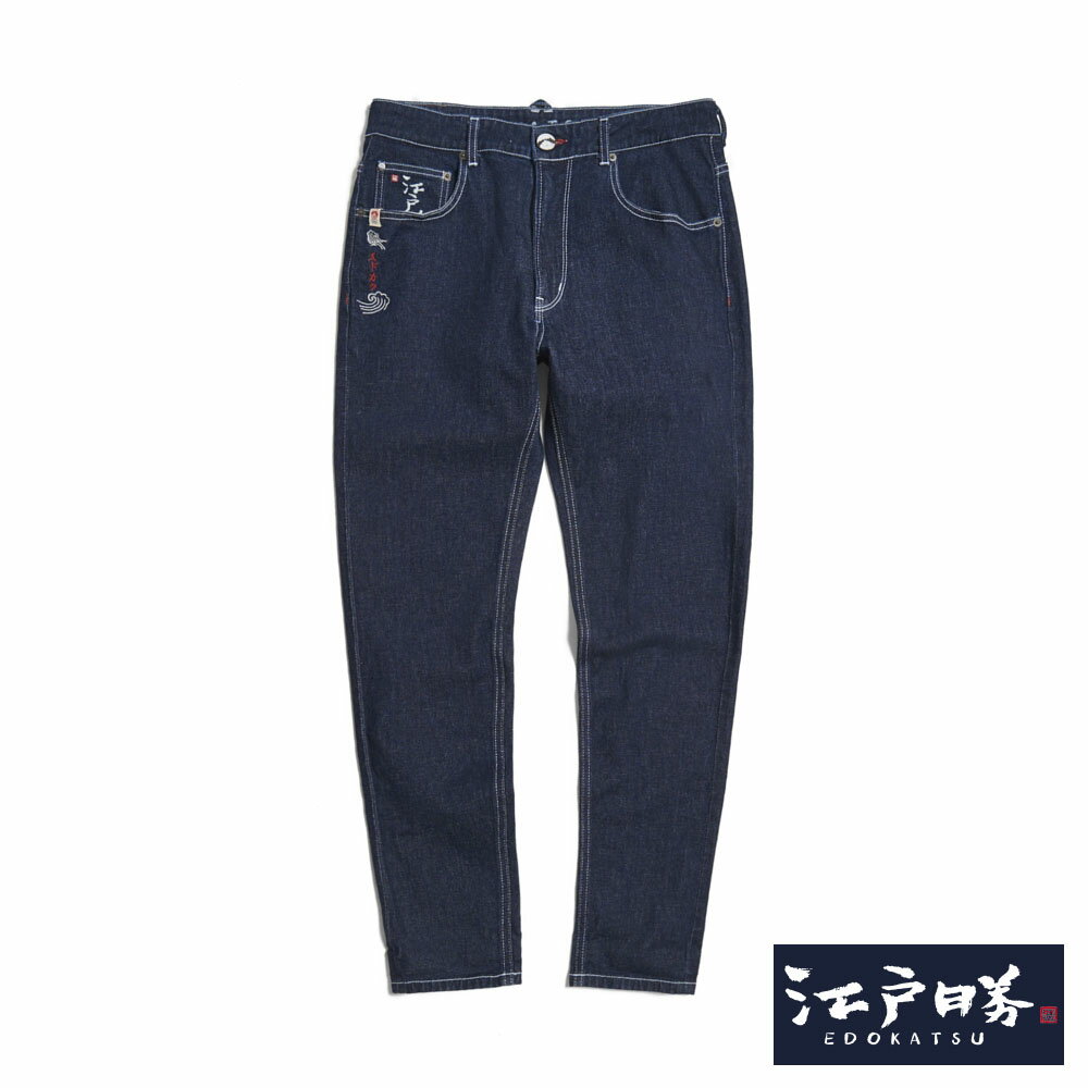 EDOKATSU江戶勝 男款 經典後袋金魚丹寧窄管直筒褲 (酵洗藍)