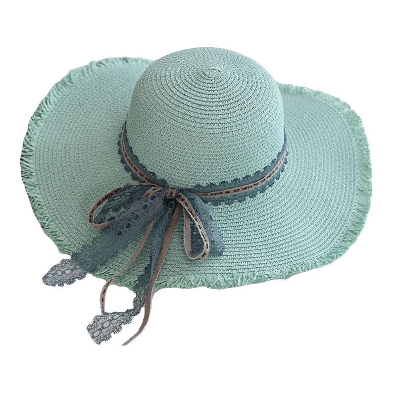 現貨+預購 渡假草帽草編遮陽帽編織帽大帽簷-大帽簷蕾絲蝴蝶結毛邊女帽子5色73yg7【獨家進口】【米蘭精品】 1