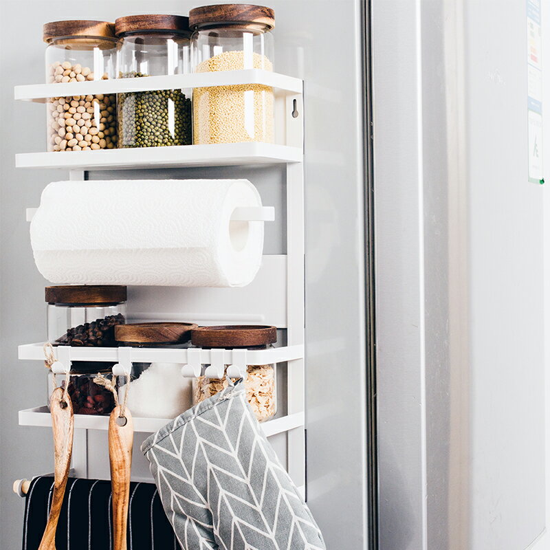 北歐風冰箱置物架側收納磁吸免安裝日式廚房紙巾多功能調味儲物架