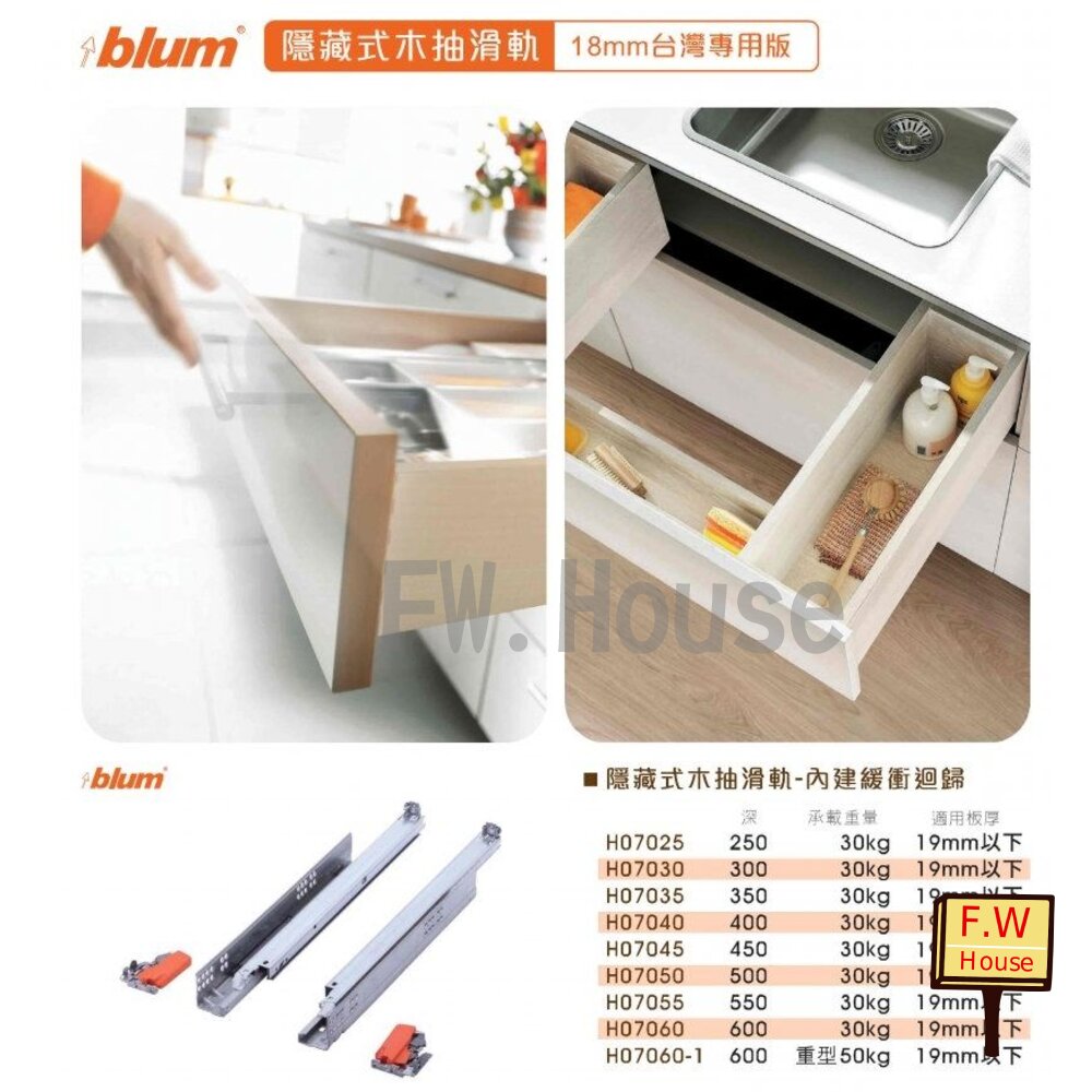 附發票 奧地利 Blum 18mm 隱藏座式內建緩衝滑軌 木抽 緩衝滑軌 隱藏式木抽滑軌 滑軌