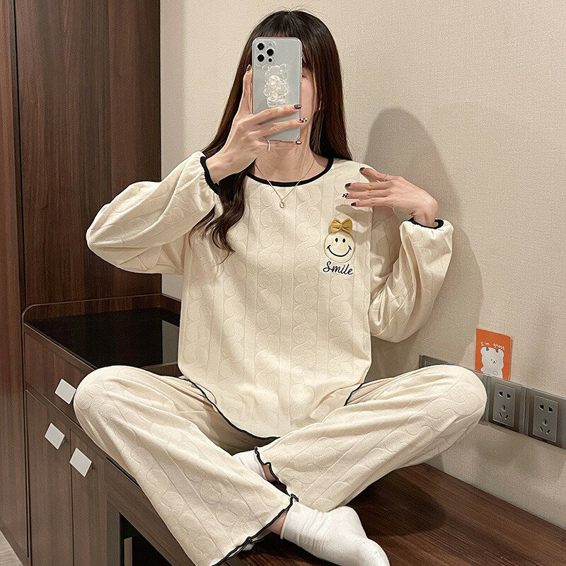 睡衣女長袖薄款棉質春秋季網紅甜美日系少女時尚洋氣兩件套家居服
