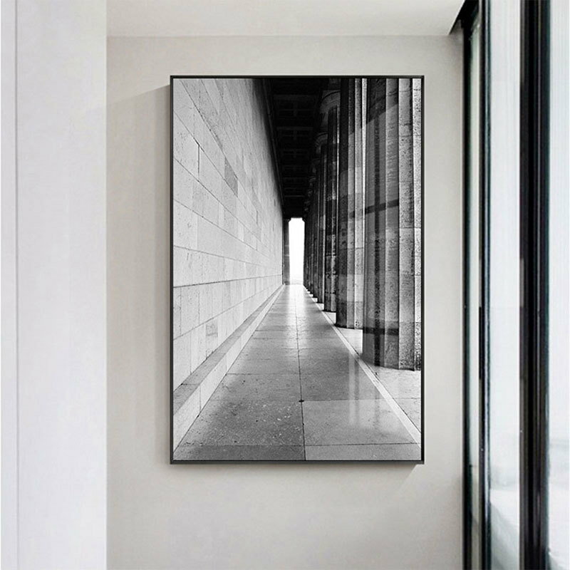 現代簡約黑白灰裝飾畫客廳建筑空間掛畫樣板間玄關抽象工業風壁畫